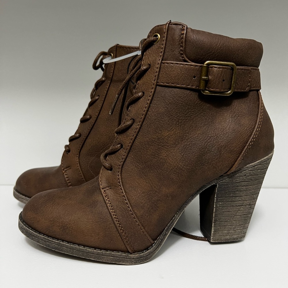 Women's Shoe Faux Suede Lace Up Stacked High Heel Ankle Boots